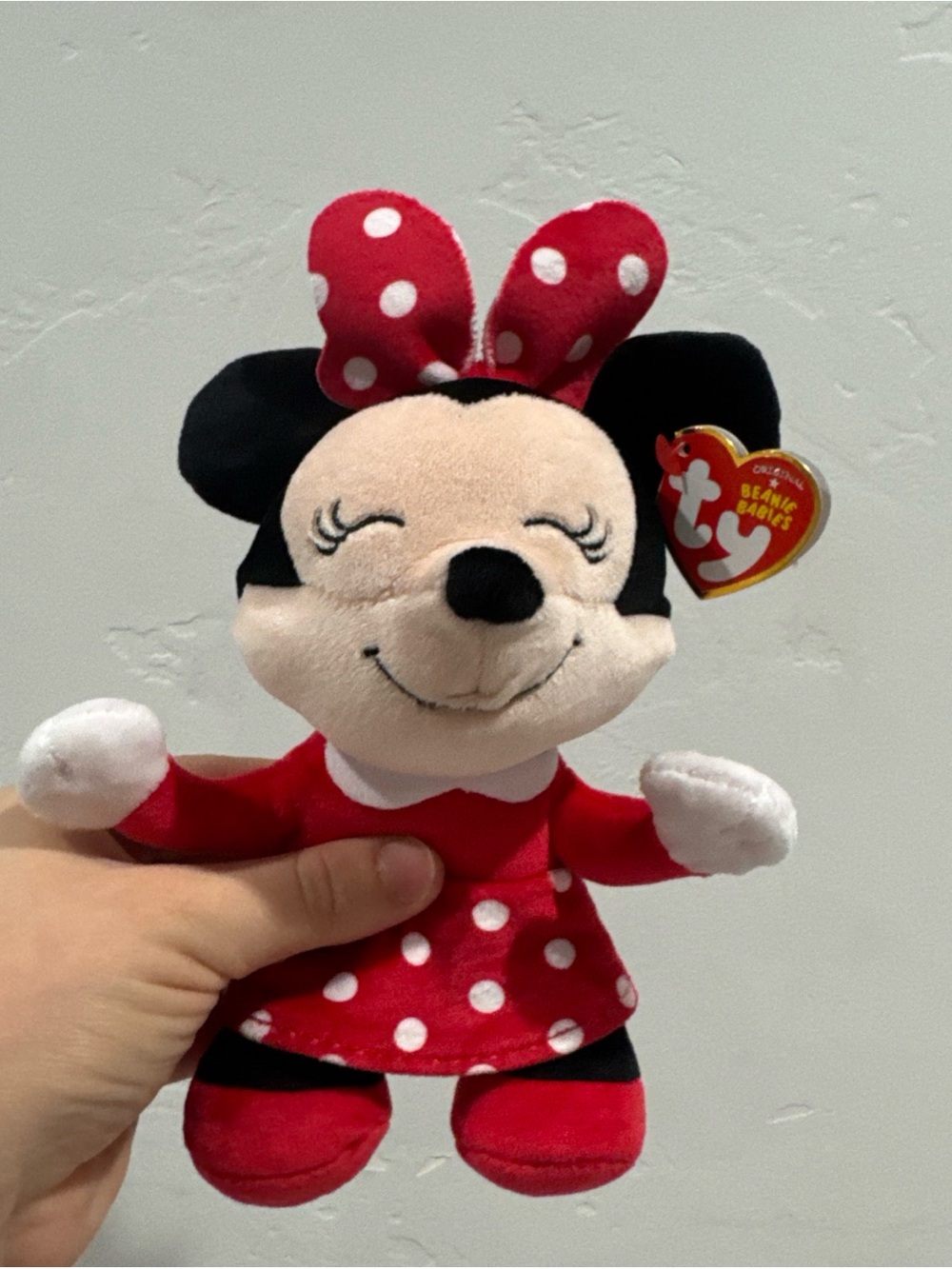 Ty Disney Minnie Mouse Plush Doll Red Polka Dot Dress Winking Sleeping 8” Toy